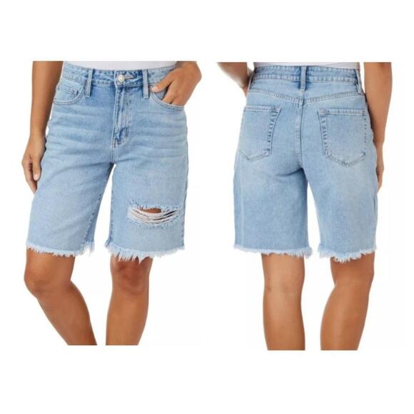 YMI Women's Junior Frayed Hem Distressed Destructed Boyfriend Denim Jean Shorts - Picture 7 of 7